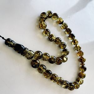 33 perles rondes d'ambre avec insectes, Tasbih vert en ambre de la Baltique - Product Image 5