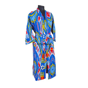 Robe longue en tricot pour femmes, 100% coton, imprimé floral Kantha, col en V, fermeture à cordon, respirante, douce et élégante, vente en gros - Product Image 6