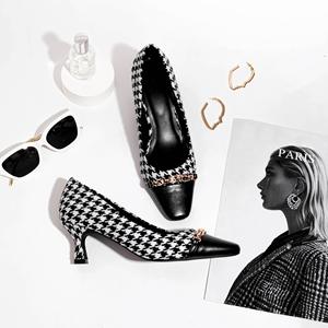 Tweed tissu anti-glissant bout carré vibram chaussures de bureau léger respirant PU papier premium escarpins à bout carré avec orteil PU - Product Image 3