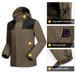 Chaqueta cortavientos de invierno de manga larga informal unisex, transpirable, impermeable, ecológica, con cierre de cremallera, capucha de talla grande, High Street - Product Image 5