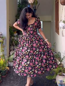 Vestido de una pieza con estampado Floral de Georgette negro para mujer, vestido de diseñador para fiesta de boda, traje de estilo largo de seda, modelo indio - Product Image 3