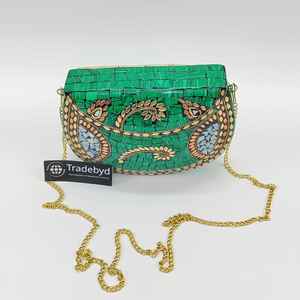 Glamorous Metal Evening <b>Clutch</b> with <b>Pearl</b> Chains Straps Decor for Bridesmaids Fashion Wedding Purse for Night Events Tradebyd - Product Image 2