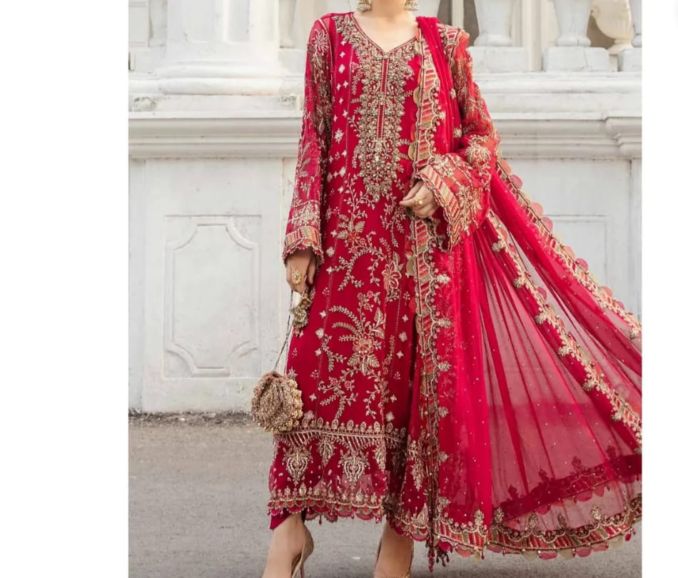 Ladies 3 Piece Dress - Embroidered Party Wear Suit