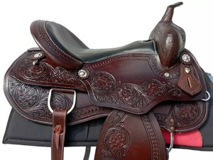 Selle de cheval en cuir véritable de concepteur fait à la main | Selle de course anglaise occidentale en cuir durable et confortable pour l'équitation - Product Image 2