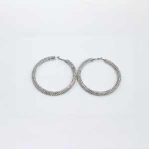 Pendientes de Aro Grandes con Pedrería Completa, Bañados en Plata, de Cristal, Joyería de Moda para Mujer al por Mayor - Product Image 3