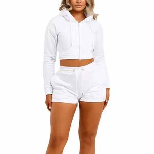 Women's Custom Logo <b>Crop</b> Zipper Jacket <b>and</b> <b>Shorts</b> Set Summer Clothing with Rhinestones Sweat Suit <b>Top</b> <b>and</b> <b>Short</b> Set - Product Image 2