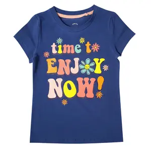 Camiseta a la moda para niñas, ropa para niños, 100% algodón, manga corta azul oscuro