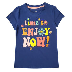 T-shirt à la mode pour filles, vêtements pour enfant, offre spéciale 100% coton, manches courtes bleu foncé - Product Image 1