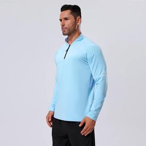 Vêtements de sport d'entraînement de compression en tissu polyester personnalisés T-shirts à manches longues semi-zippés pour hommes - Product Image 1