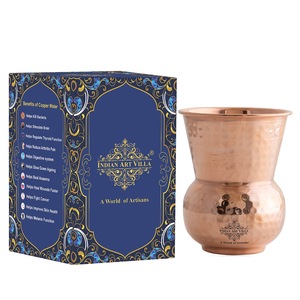 Gobelet en verre à revêtement martelé en cuivre pur IndianArtVilla, verres et Serveware-300 ml - Product Image 6