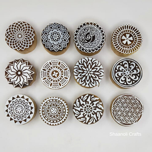 Blocs d'impression en bois cercle petit Design henné artisanat papier timbre bloc d'impression bois sculpté timbres à la main bloc impression timbres - Product Image 5