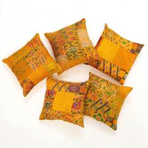 Indian <b>Silk</b> Kantha Stitch <b>Cushion</b> Cover Patch Work Pillow Cover Throw Handmade Kantha <b>Silk</b> Patchwork <b>Cushion</b> Case - Product Image 1