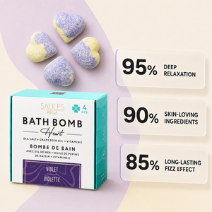 Coffret Cadeau de Bombes de Bain Cœur Violet 4 Pièces avec Huile de Pépins de Raisin, Sel Marin, Vitamine E – Bombes de Bain Effervescentes Hydratantes pour Soins de la Peau - Product Image 2