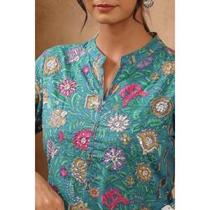 ชุดคุรตะผ้าฝ้ายลายดอกไม้ Faiza Bulbul Afreen พร้อมกางเกงปาลาซโซ่ สำหรับใส่ลำลอง - Product Image 5
