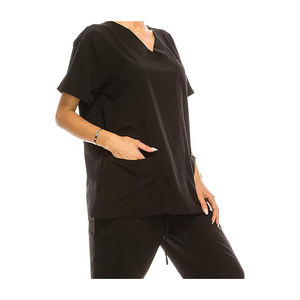 Camisas exfoliantes elásticas que absorben la humedad para mujer personalizadas, ropa de lona superior para el cuidado de la salud con paneles laterales acanalados para hospitales - Product Image 3