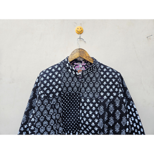 Indien fait à la main d'inspiration Vintage femmes automne hiver respirant matelassé coton lin veste confortable ajustement noir blanc Unique - Product Image 4
