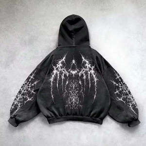 Sweat-shirt à capuche ample en molleton tricoté délavé tendance en gros pour hommes, manches longues, respirant, logo graphique surdimensionné - Product Image 3