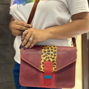 Nouveau fabriqués à la main femmes véritable recyclé imprimé Animal fourrure cuir trapu couleur sac à main Unique arc-en-ciel couleur épaule sac à bandoulière - Product Image 3