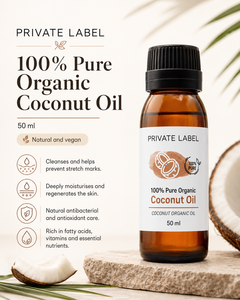 Huile de coco biologique pure à 100 %, marque privée, 50 ml, OEM |   Huile végétale naturelle pour les soins de la peau et des cheveux |   Espagne UE - Product Image 2