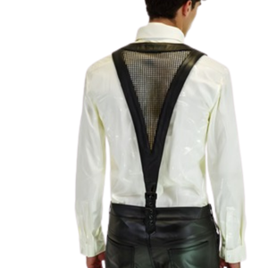 ชุดรัดตัวหนังและตาข่ายแบบมีปกสำหรับผู้ชาย สีแดงและดำ สไตล์เฟติช สำหรับใส่ไปคลับ - Product Image 3