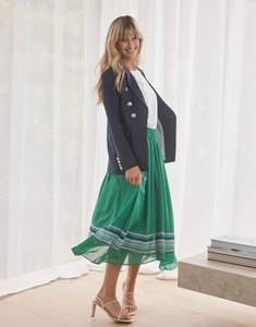 Women's Green A-Line Ankle-Length Skirt Floral Hem Natural Waist Chiffon Casual Summer <b>Dress</b> Style Eco-Friendly Breathable Soft - Product Image 5