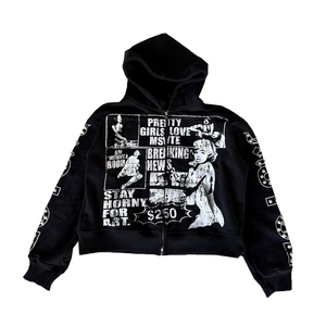 กางเกงฮู้ดติดพลอยเทียมสำหรับ Y2k โอเวอร์ไซส์ผ้าเกล็ดปลาน้ำหนักเบาออกแบบได้ตามต้องการ - Product Image 2