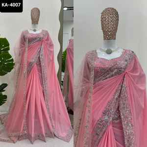 Saree indien traditionnel et de fête en fausse georgette avec fil et sequnce travail avec saree de travail de perles avec ensemble Dupatta - Product Image 6