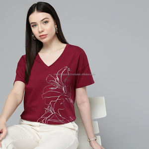 Nardon Apparel High Quality Casual Style Straight Shoulder Women's T-<b>shirts</b> Long Crewneck Button 100% Cotton Anti-Shrink - Product Image 4