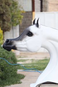 Paire de sculptures murales en fibre de verre tête de cheval noir |   Buste de cheval moderne pour la décoration extérieure et intérieure, écurie et équitation - Product Image 5