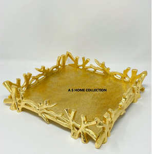 Bandeja de servicio chapada en oro de alta calidad, vajilla de Metal con diseño de forma de raíz de árbol fabuloso para uso doméstico y de restaurante - Product Image 1