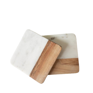 Best Selling Handmade Half <b>White</b> Marble and Half Wooden Tea <b>Coasters</b> Set of 4 With Customized Size and Color - Product Image 5