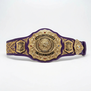 Cinturón de Campeonato Grand Title Unisex de Cuero, Equipo de Entrenamiento de Artes Marciales, Duradero, Negro con Incrustaciones de Gemas Ámbar - Product Image 5