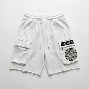 Pantalones Cortos Cargo para Hombre, de Poliéster/Algodón, Color Liso, Bordado Personalizado, Estilo Y2K, Corte Cuadrado, Dobladillo Deshilachado, Estilo Informal para Gimnasio, Ecológicos - Product Image 1