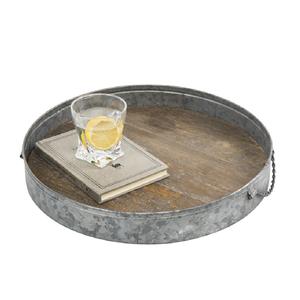 Bandeja de metal rústico de tendencia industrial con base de madera Tamaño personalizado Forma Color - Product Image 1