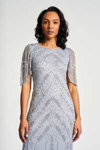 Lujo exquisito media manga estilo sirena vestido de novia elegante cuello alto capa con cuentas con decoración de encaje para fiestas formales - Product Image 4