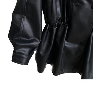 Veste en cuir véritable surdimensionnée respirante coupe-vent à fermeture éclair noire d'automne pour femmes Manteau en peau de mouton véritable en gros - Product Image 3