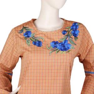 Blusa a cuadros bordada para mujer - Color óxido - Product Image 4