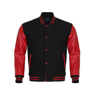 Venta al por mayor de botones delanteros de los hombres de color bloqueado de manga larga con logotipo personalizado de cuero Letterman diseño Varsity chaqueta de bombardero de béisbol - Product Image 5
