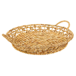 ตะกร้าใส่ขนมปังผลไม้ผักผักตบชวาในเวียดนามถาดโต๊ะกลมสำหรับโต๊ะอาหารพร้อมที่จับถาดเสิร์ฟอาหารจากหญ้าทะเลสาน - Product Image 2