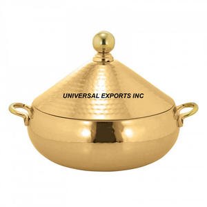 หม้ออุ่นอาหารทำจากสแตนเลสสีทองพร้อมโดมไม้ด้านในอุปกรณ์อุ่นอาหารโลหะแบบอาหรับหรูหราใหม่ล่าสุด - Product Image 3