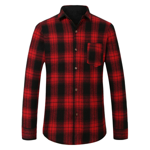 High Quality <b>Men's</b> <b>Flannel</b> <b>Shirts</b> Regular Fit Pocket Red and Black Box Comfortable Plain Spring Horn Button Adult - Product Image 1
