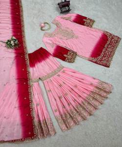 Top brodé de créateur avec ensemble Sharara et Dupatta en georgette, parfait pour une tenue ethnique, festive ou de fête - Product Image 4