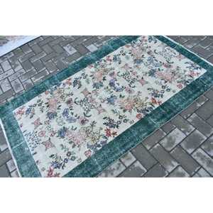 พรมวินเทจ ขนาด 3.5x6.3 ฟุต พรมตกแต่งลายดอกไม้สีเขียว พรมขนสัตว์ตุรกี - Product Image 2