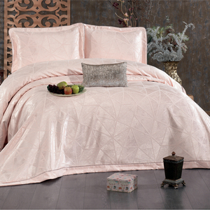Guzide Lisa Salmon Pink 4-Piece Customized Classic Luxury Home <b>Bedspread</b> <b>Set</b> 100% Chenille Organic Woven Striped Washable - Product Image 1
