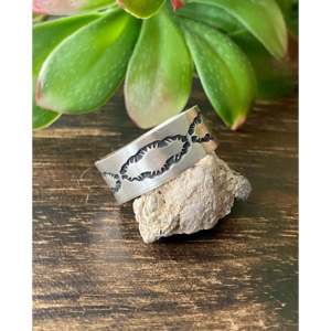 Handmade Ethnic <b>Statement</b> <b>Ring</b> Navajo-Made Sterling <b>Silver</b> Band Geometric Pattern Featuring Natural Size 14.25 for Everyday Wear - Product Image 3