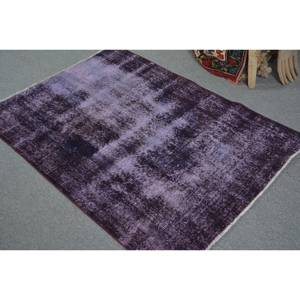 Tapis Turc Vintage Moderne Violet 3.5 X 4.7ft Laine Faite à la Main Patchwork Design Grand Rectangle Forme pour Couloir Chevet Latex - Product Image 4