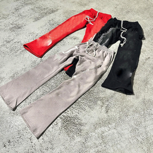 2025 parche bordado personalizado algodón Joggers pantalones de chándal cordón holgado lavado ácido Flare pantalones de chándal hombres OEM mantenido - Product Image 5