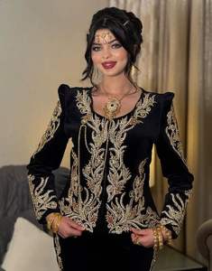 2025 @ Dernière veste noire algérienne et robe Karakou broderie avec perles de verre cristal pierres perles et travail manuel Dabka Zari - Product Image 3