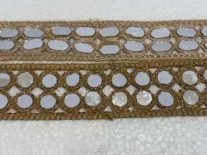 ขอบผ้าซารีลายปักลูกไม้สไตล์วินเทจ ผลิตด้วยเครื่องจักร เป็นมิตรกับสิ่งแวดล้อม งานปักดิ้นซิปแบบชาติพันธุ์ ขายส่ง ลายเรขาคณิต สำหรับชุดเจ้าสาว - Product Image 3