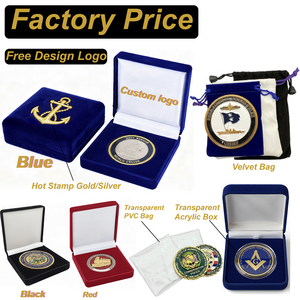 Moneda Conmemorativa de Estilo Masónico con Logotipo Personalizado al por Mayor, de Aleación de Zinc, con Caja de Presentación de Terciopelo Azul/Negro - Product Image 4